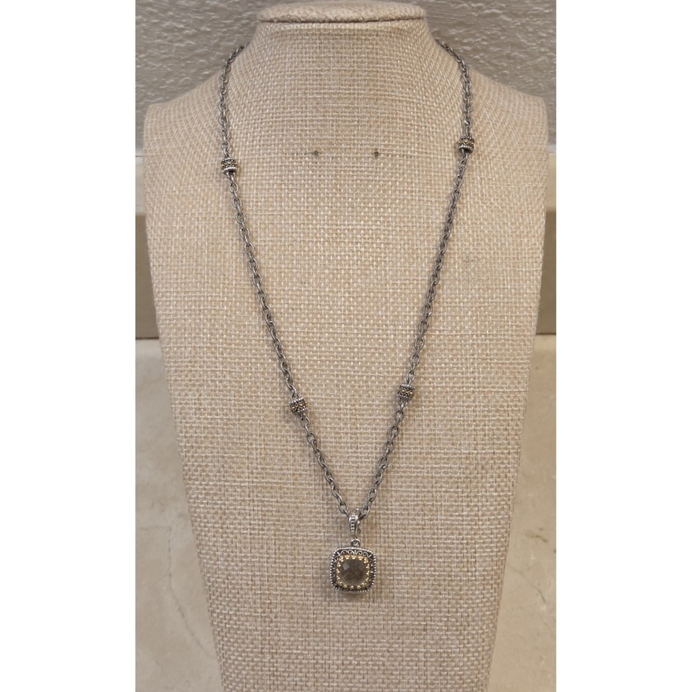 Stunning 18k Gold & Sterling Silver Gabriel & Co Cushion-Cut Pendant 17" Chain